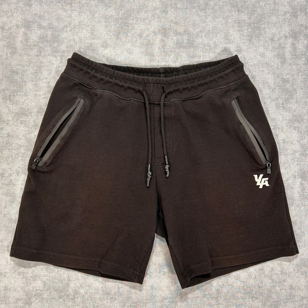 YOUNGLA black heavyknit athleisure gym sweat shorts 6in mens Large